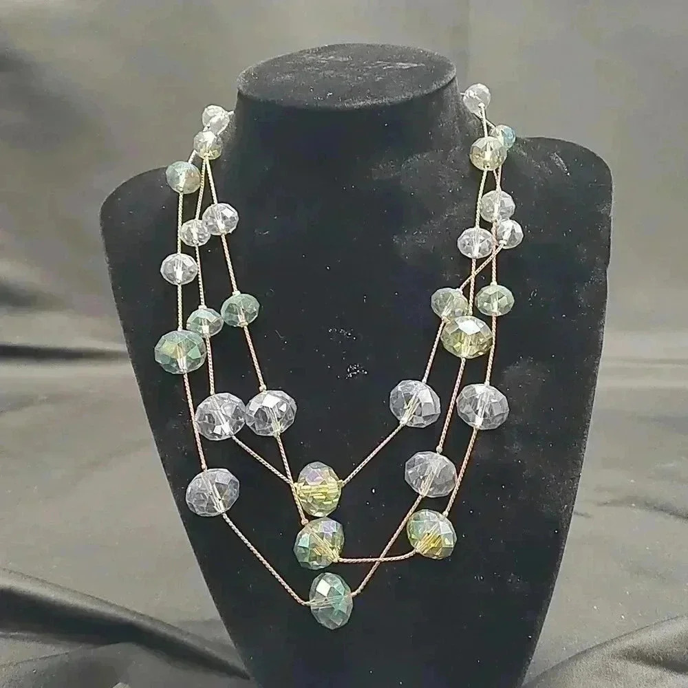 Kennet Cole NY Three strand iridescent glass stones necklace